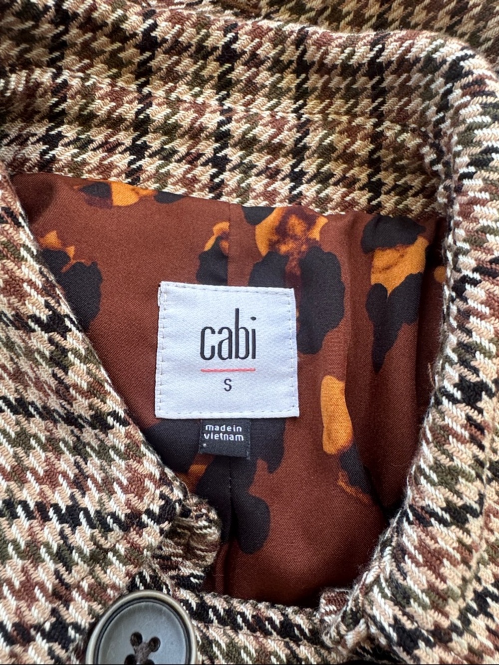 CAbi brown green houndstooth plaid print matching skirt and blazer set small - Picture 12 of 14